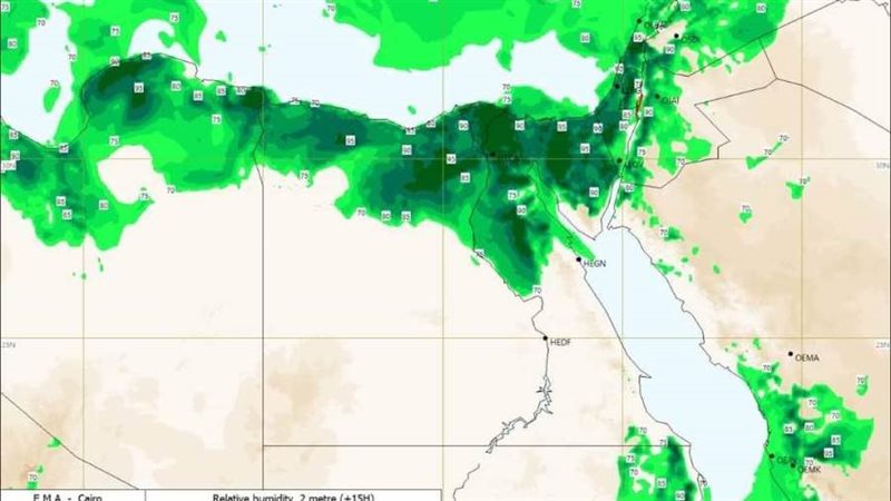 خريطة تظهر حركة السحب