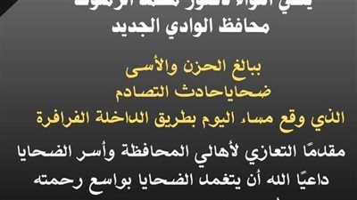 الزملوط ينعي شهداء حادث وفاة 14 شخصًا في الوادي الجديد  