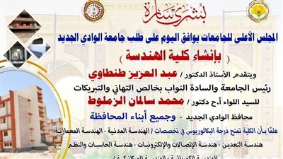 الموافقة على إنشاء كلية الهندسة بجامعة الوادي الجديد 