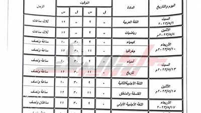ننشر جدول امتحان الصف الأول الثانوي للعام الدراسي 2022-2023 بالمنيا