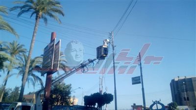 حملة لصيانة أعمدة الإنارة بالطرق الخارجية ومداخل بيلا في كفر الشيخ