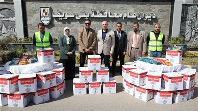 قافلة أبواب الخير توزيع 591 طن مواد غذائية على 14 قرية ببني سويف