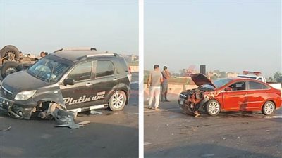 إصابة 5 أشخاص فى حادث تصادم 3 سيارات بطريق شبرا بنها الحر