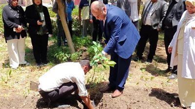 بالصور..  زراعة 150 شجرة مثمرة وزينة داخل مستشفيات المحلة الكبرى