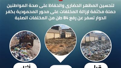 رفع 84 طنا من المخلفات بحملة إزالة مكبرة بمحورالمحمودية بمركز كفر الدوار 