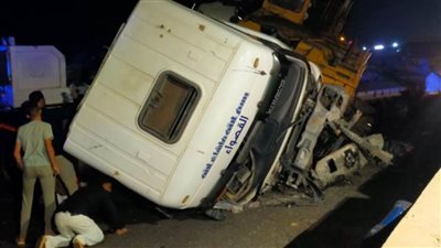 مصرع 7 أشخاص وإصابة 44 في حادث تصادم مروع بصحراوي بني سويف