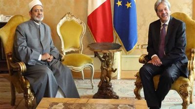 الإمام الأكبر يبحث مع رئيس وزراء ايطاليا فى روما سبل تنسيق الجهود لنشر ثقافة التعايش والسلام