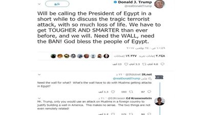 ترامب مغرداً: سأتصل بالرئيس السيسي لمناقشتة في حادث الروضة الإرهابي