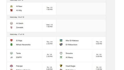 ننشر جدول مباريات الأسبوع الأول من يناير