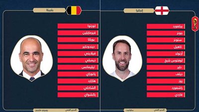 تشكيل منتخبي إنجلترا وبلجيكا في مباراتهما الثالثة بكأس العالم