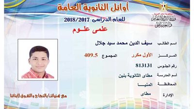 ننشر أسماء الطلاب الأوائل بعلمي علوم في الثانوية العامة