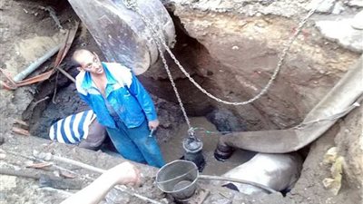 انفجار خط طرد الصرف الصحي ببطا في بنها