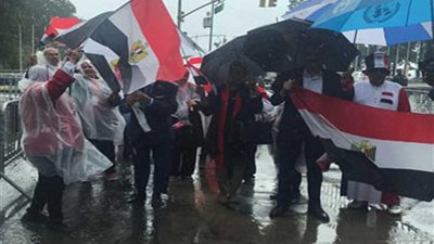 الجالية المصرية تنظم وقفة تأييد للرئيس السيسي بالتزامن مع إلقائه كلمة مصر بالأمم المتحدة 