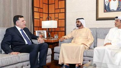نائب رئيس الإمارات يبحث مع رئيس حكومة الوفاق في ليبيا العلاقات الثنائية