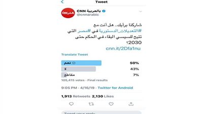 إحباط في صفوف الإرهابية.. تصويت cnn بالعربي يوافق على التعديلات الدستورية