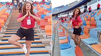 بالصور.. للمرة الثانية سما المصري تؤازر الفراعنة من الاستاد