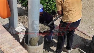  إزالة التراكمات وزرع أعمدة إنارة جديدة بمدينة مصيف بلطيم
