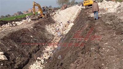 استمرار أعمال تبطين الترع بمدينة قلين في كفر الشيخ 