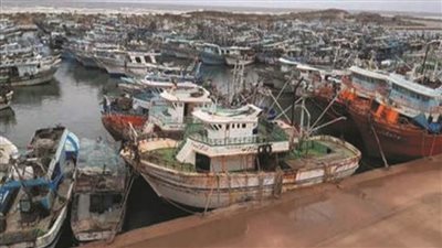  توقف حركة الصيد بميناء الصيد البحري ببرج البرلس لارتفاع الأمواج