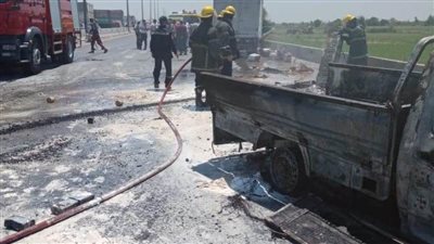 إصابة 3 في حادث تفحم سيارة نقل بالدقهلية 