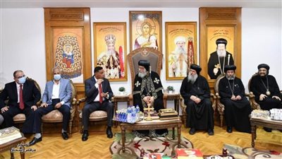 البابا تواضروس الثاني يستقبل محافظ الدقهلية بدير القديسة دميانة ببراري بلقاس