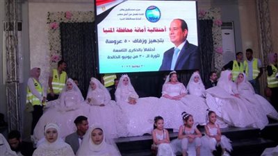احتفالًا بذكرى 30 يونيو.. مستقبل وطن المنيا ينظم حفل زفاف جماعيًا لـ100 عروس وعريس