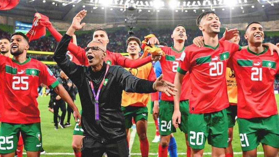 فرحة المنتخب المغربي بالتأهل لنصف نهائي المونديال