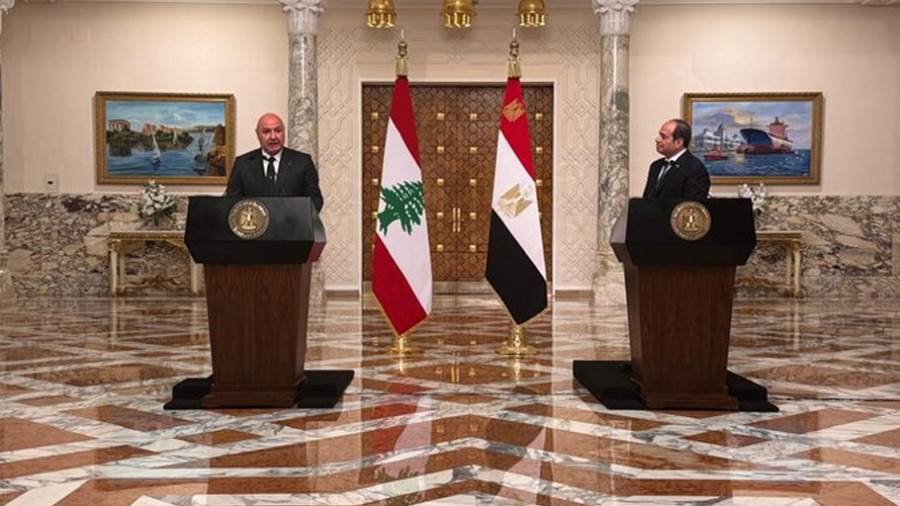 الرئيس السيسيخلال مؤتمر صحفي مشترك مع الرئيس اللبناني جوزاف