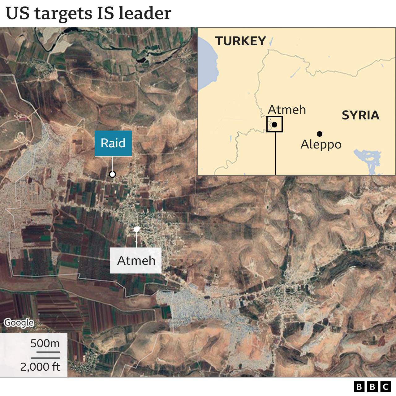خريطة تظهر موقع استهداف زعيم داعش