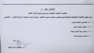 جامعة سوهاج تعلن القائمة النهائية لأسماء المرشحين على منصب عميد كلية الطب